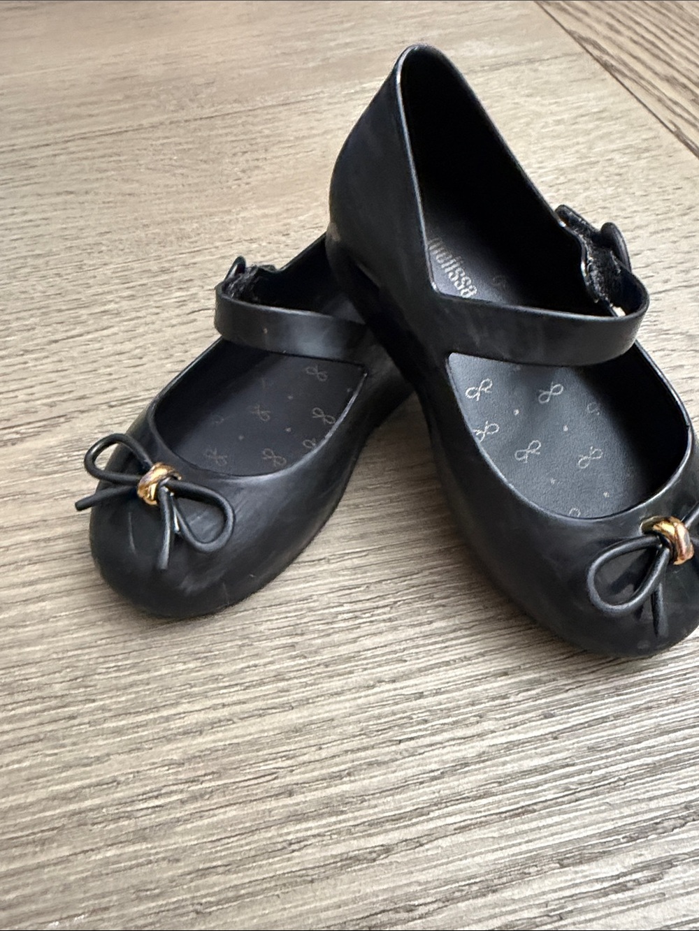 Mini Melissa Black Mary Jane Ballet Flats with Bow